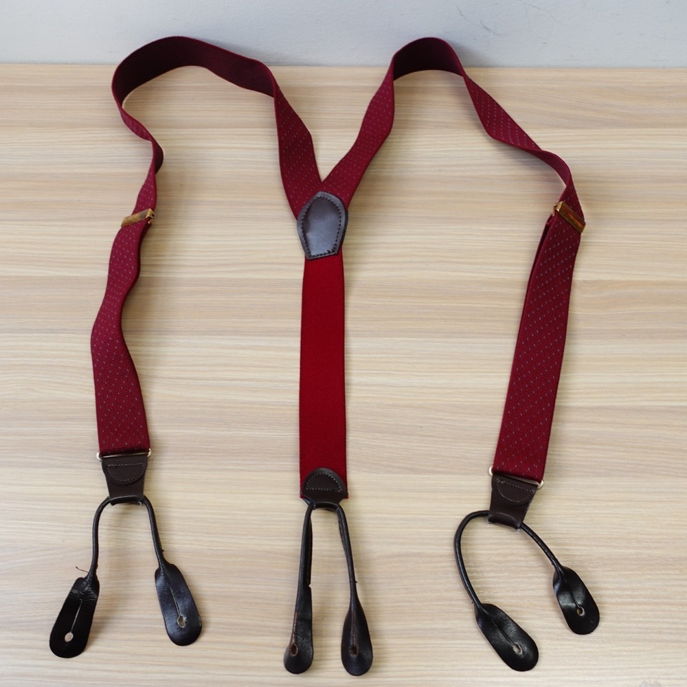 Pelican USA Suspender Mens Burgundy Red Micro Dot Button End Elastic Braces Suit